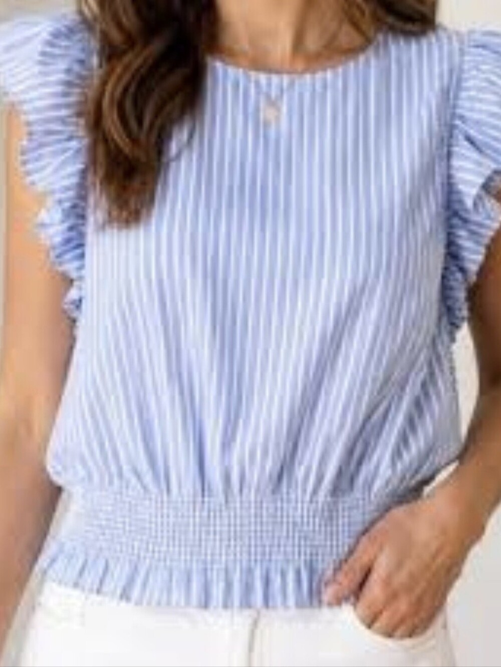 Laundry By Shelli Segal Women's Size Small Light Striped Ruffle-Sleeve Top